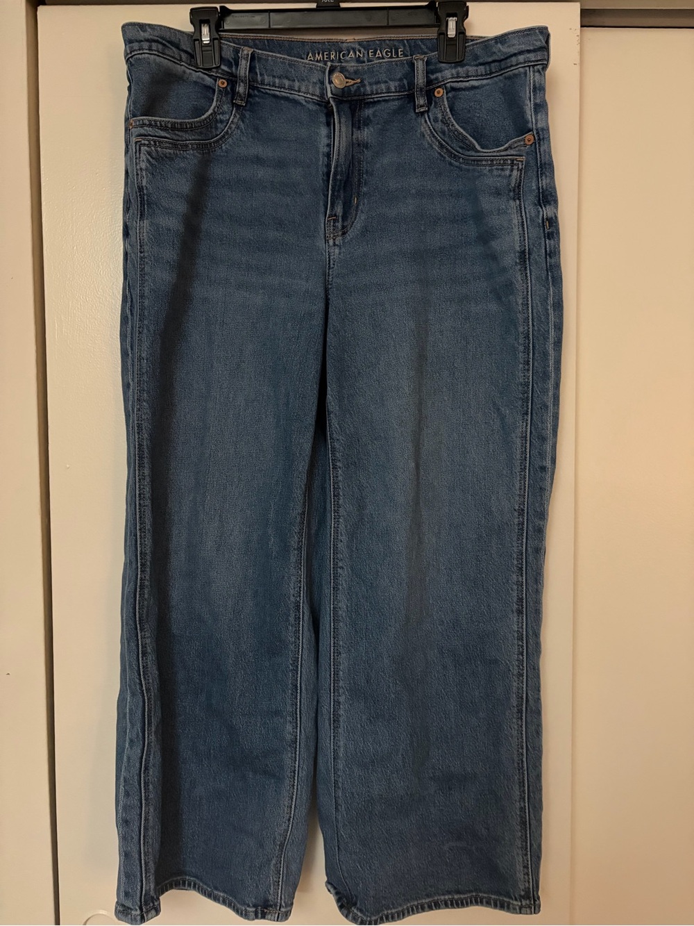 American Eagle Outfitters Wide-Leg Stovepipe Jeans in Medium Blue Wash